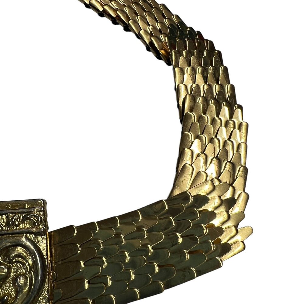 Vintage Fish Scale Gold Tone Metal Belt Gold Floral‎ Buckle Stretch Women's OS - Picture 4 of 4